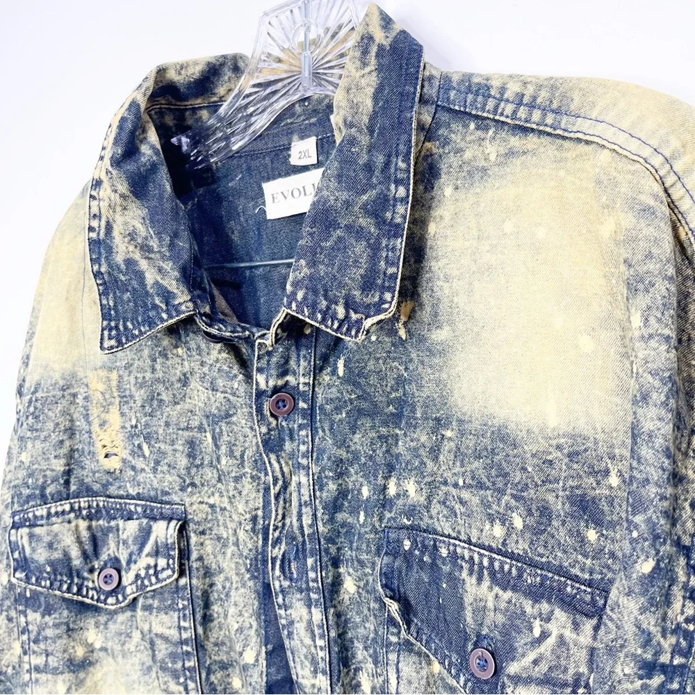 Distressed Plus Size 100% Cotton Denim Shirt Size 2XL - Picture 7 of 12